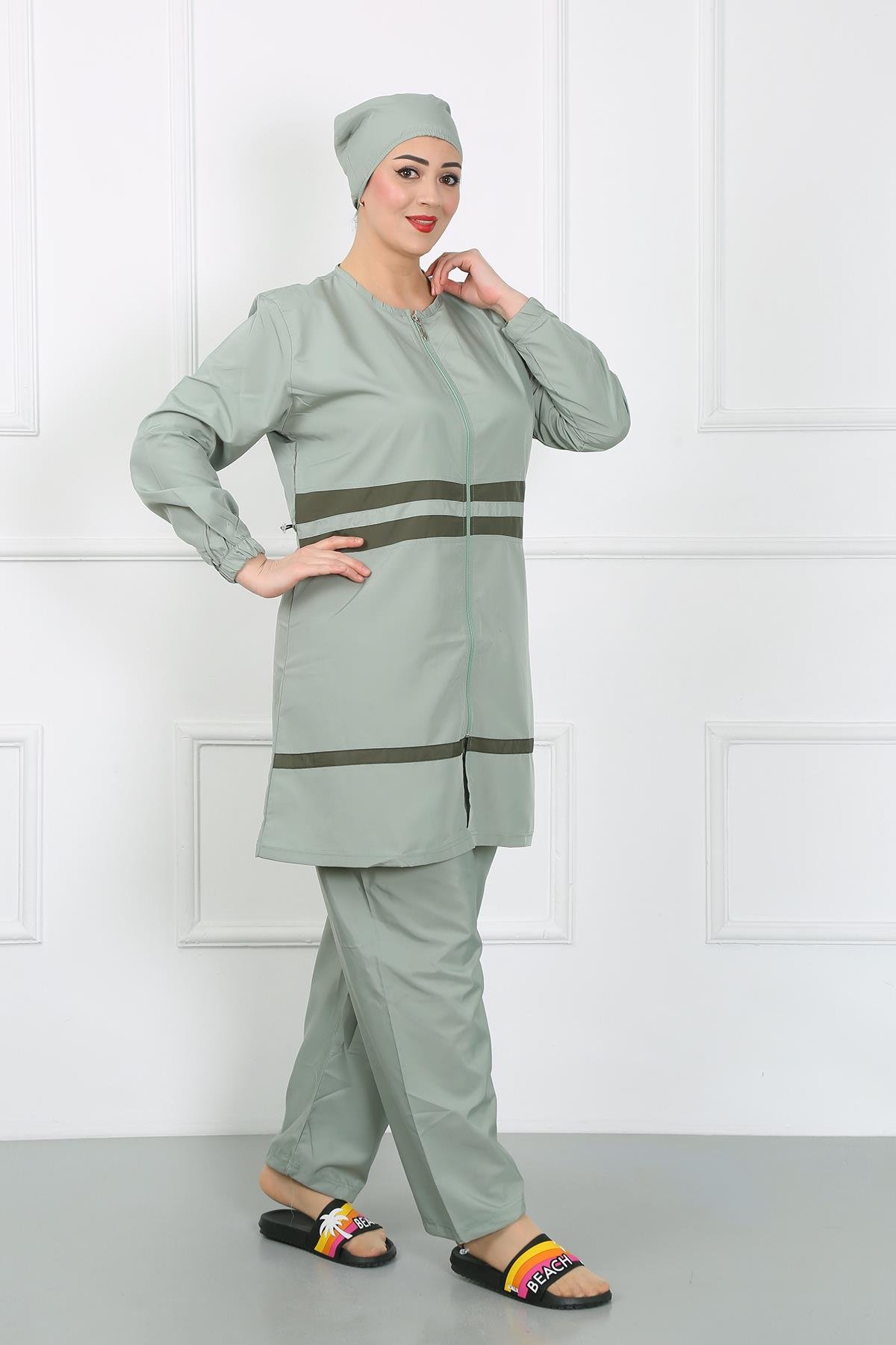 Akbeniz Büyük Beden Tesettür Mayo Su Yeşili 44020