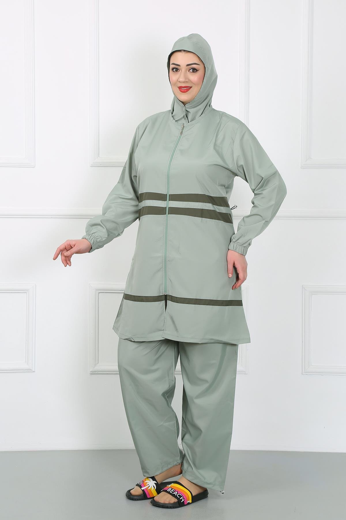 Akbeniz Büyük Beden Tesettür Mayo Su Yeşili 44020