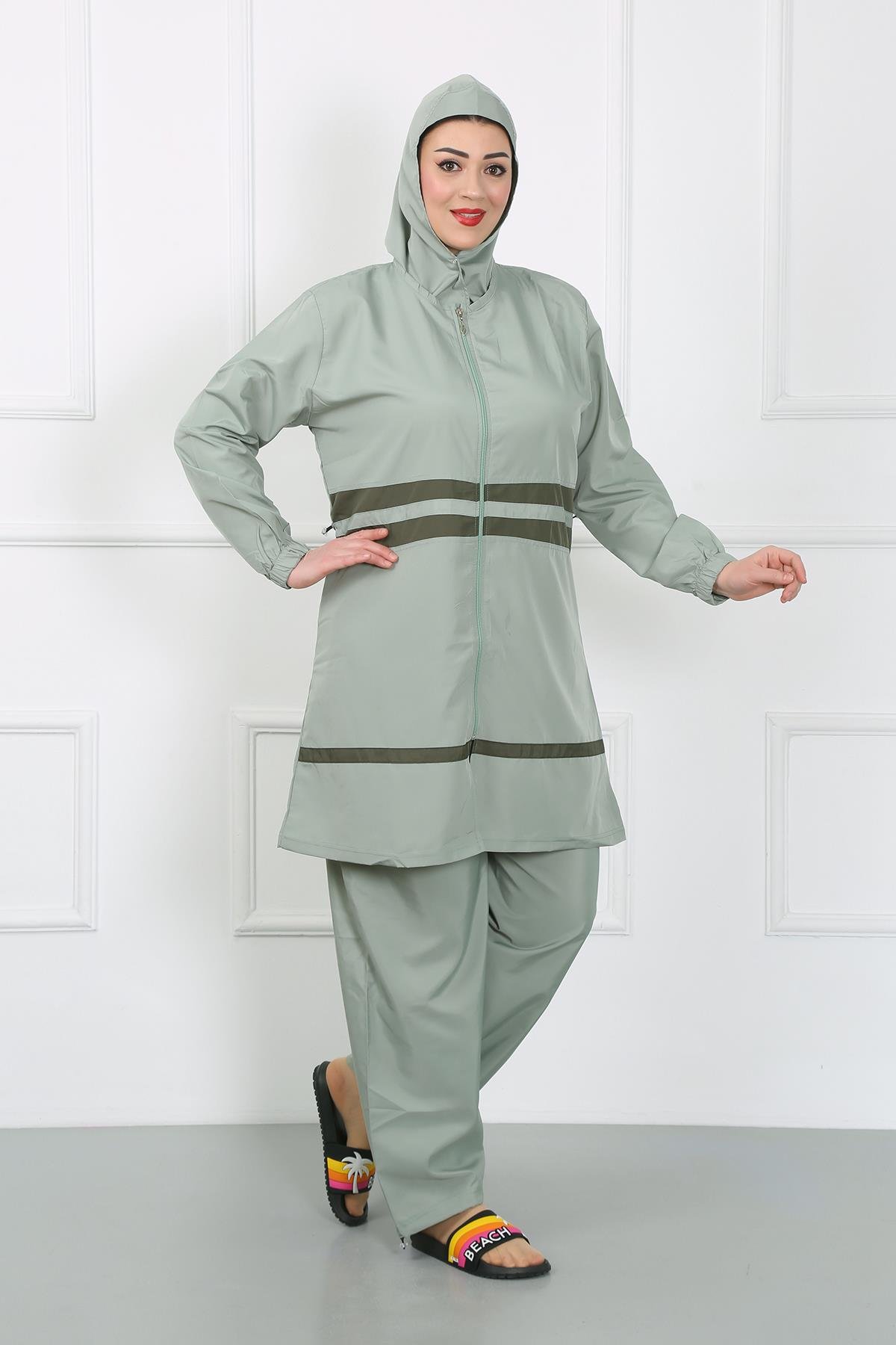 Akbeniz Büyük Beden Tesettür Mayo Su Yeşili 44020