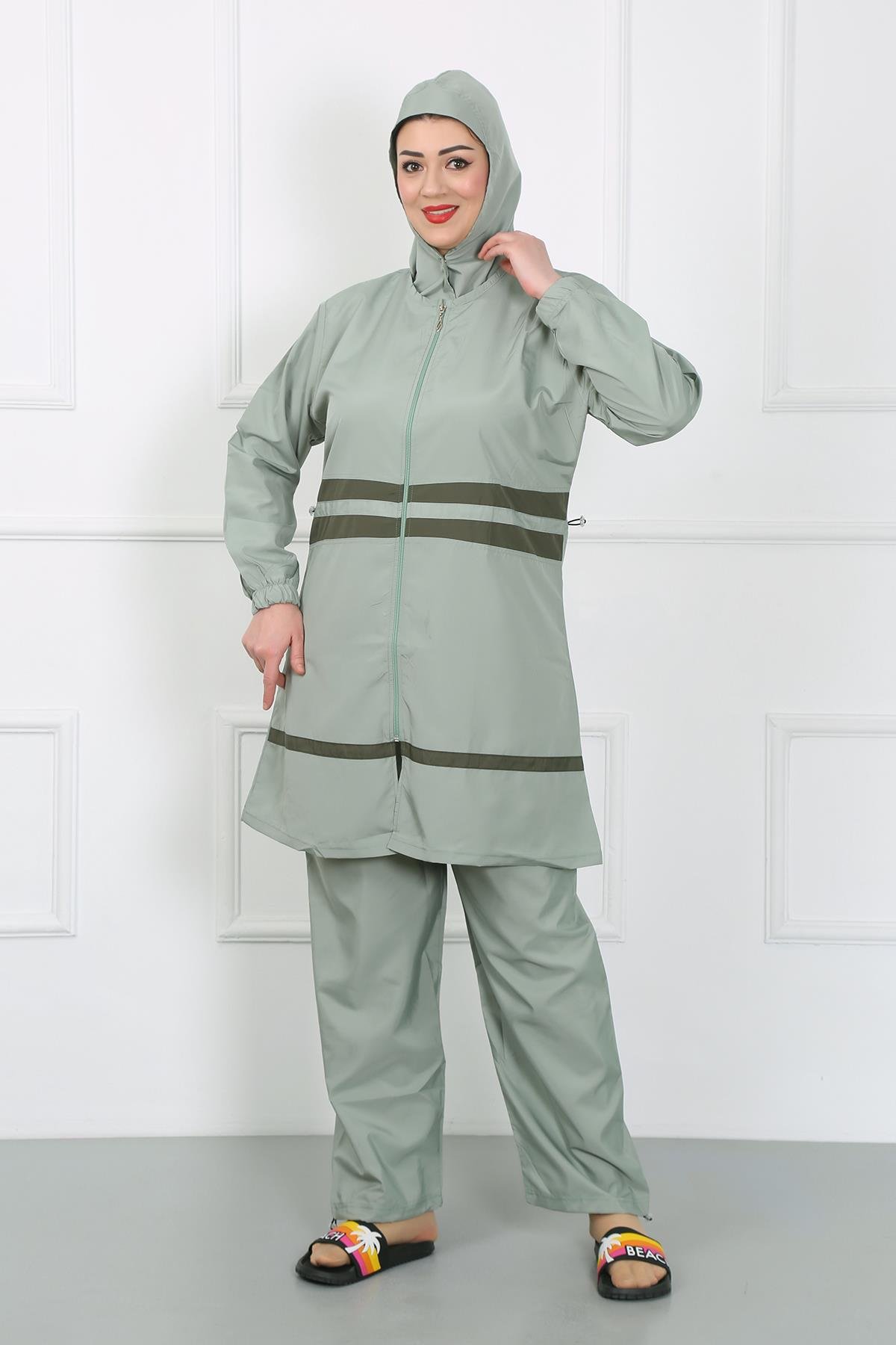 Akbeniz Büyük Beden Tesettür Mayo Su Yeşili 44020