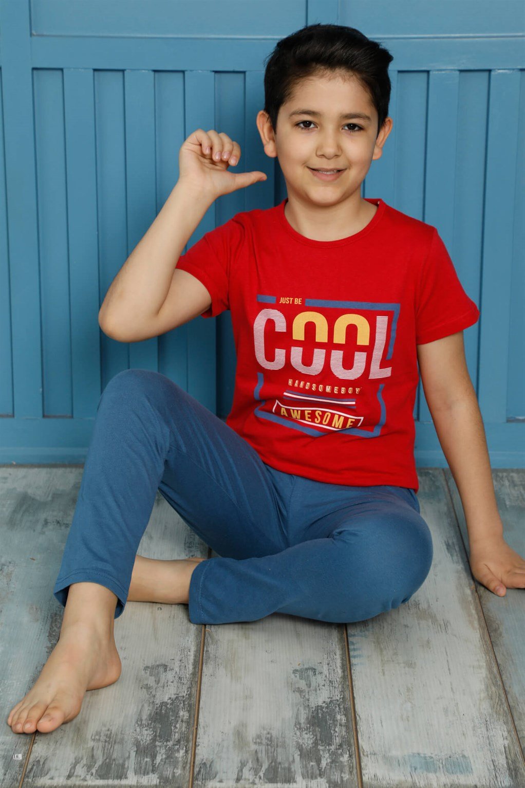 Akbeniz Çocuk Pamuk Kısa Kollu Pijama Takımı 20591K