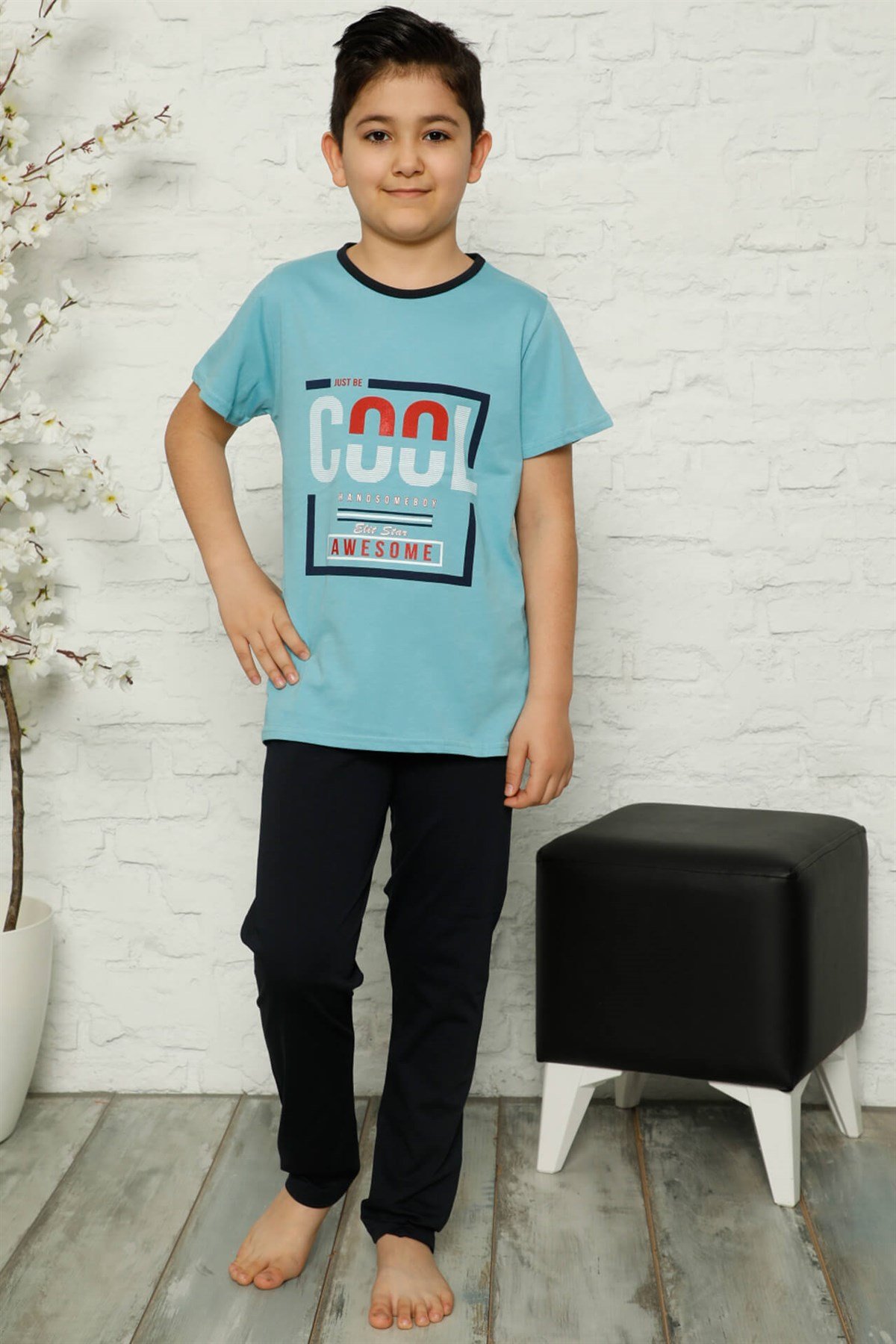 Akbeniz Çocuk Pamuk Kısa Kollu Pijama Takımı 4573