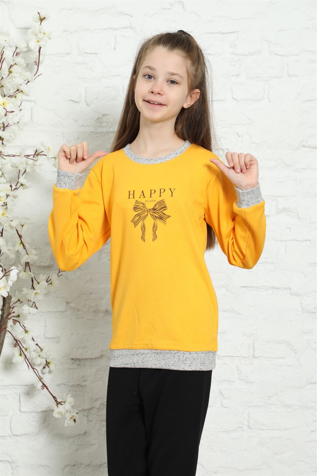 Akbeniz Çocuk Pamuk Manşetli Uzun Kollu Pijama Takımı 4599
