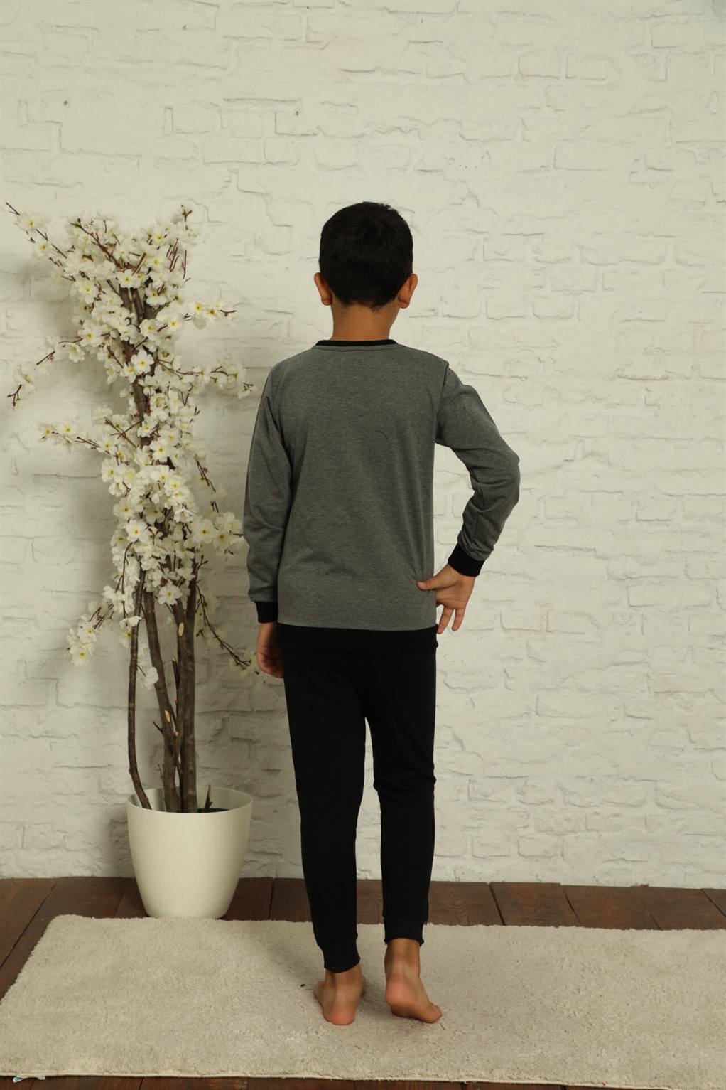 Akbeniz Çocuk Pamuk Manşetli Uzun Kollu Pijama Takımı 4598