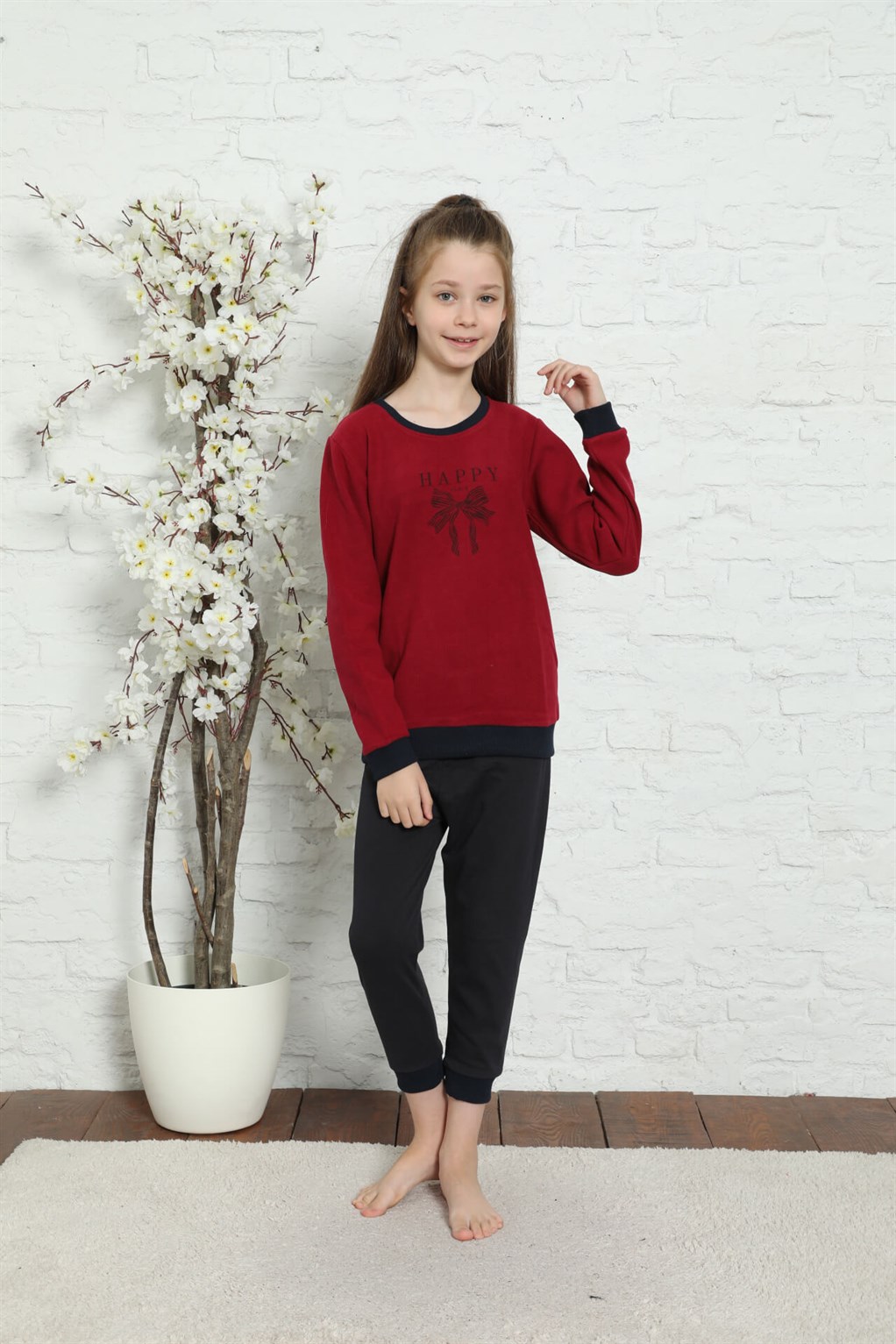Akbeniz Çocuk Pamuk Manşetli Uzun Kollu Pijama Takımı 4607