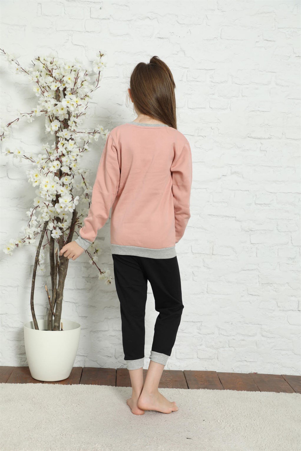 Akbeniz Çocuk Pamuk Manşetli Uzun Kollu Pijama Takımı 4605