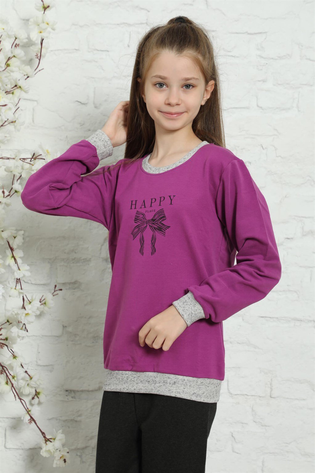 Akbeniz Çocuk Pamuk Manşetli Uzun Kollu Pijama Takımı 4603