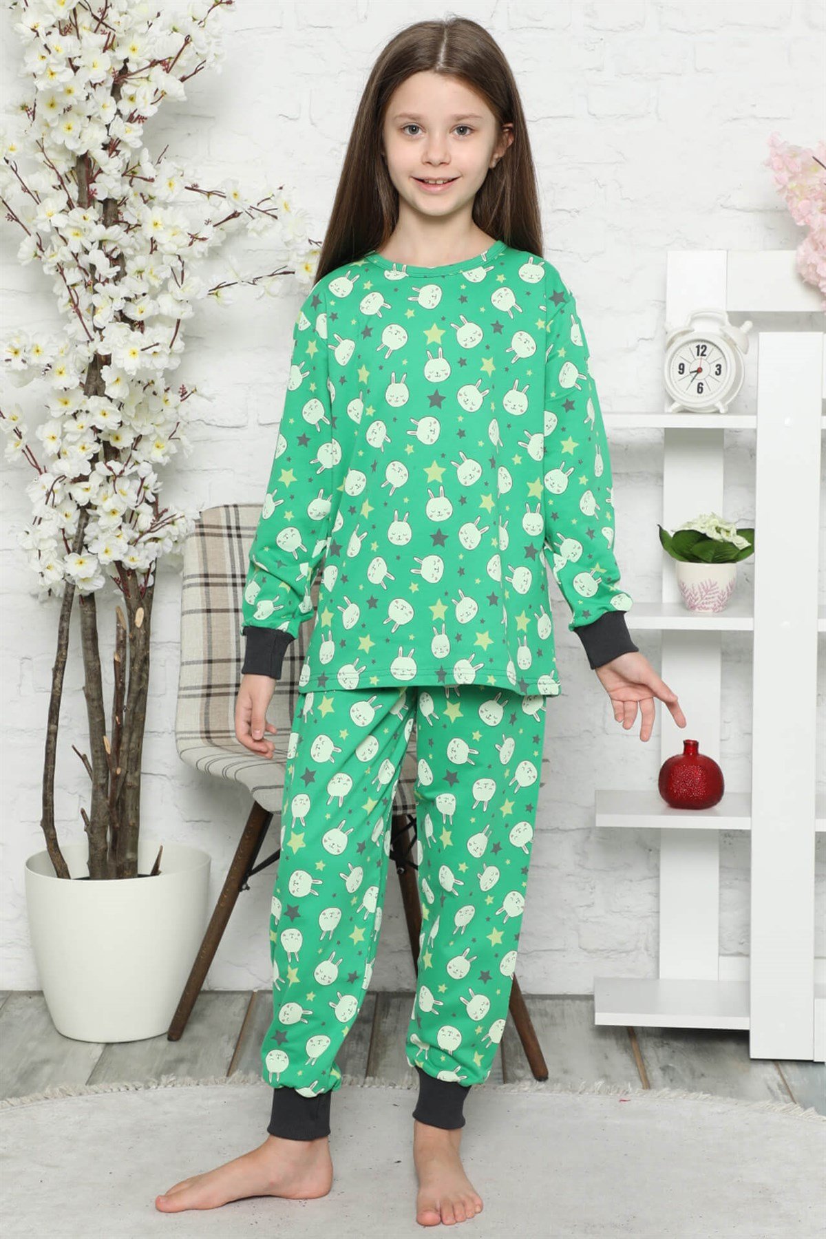 Akbeniz Çocuk Pamuk Uzun Kollu Pijama Takımı 4546
