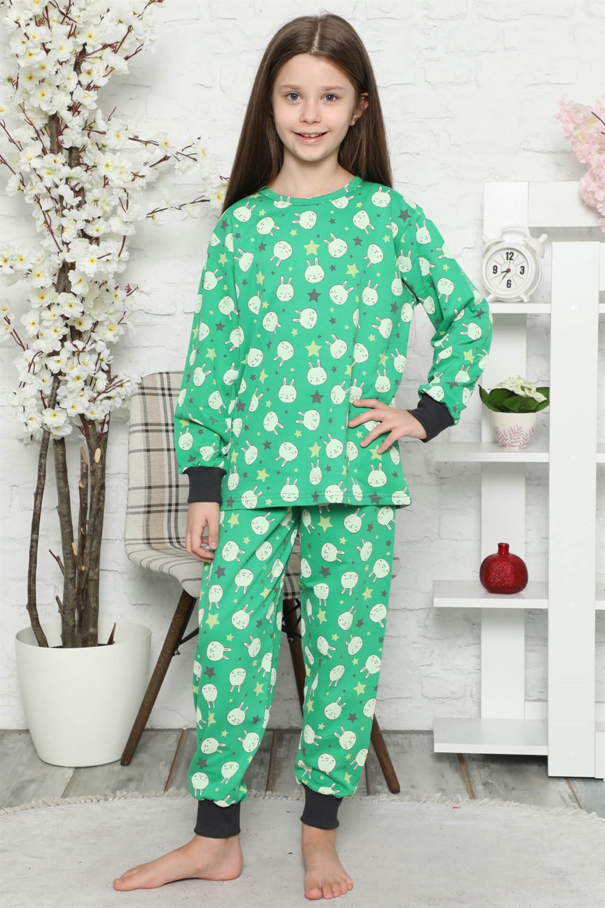 Akbeniz Çocuk Pamuk Uzun Kollu Pijama Takımı 4546