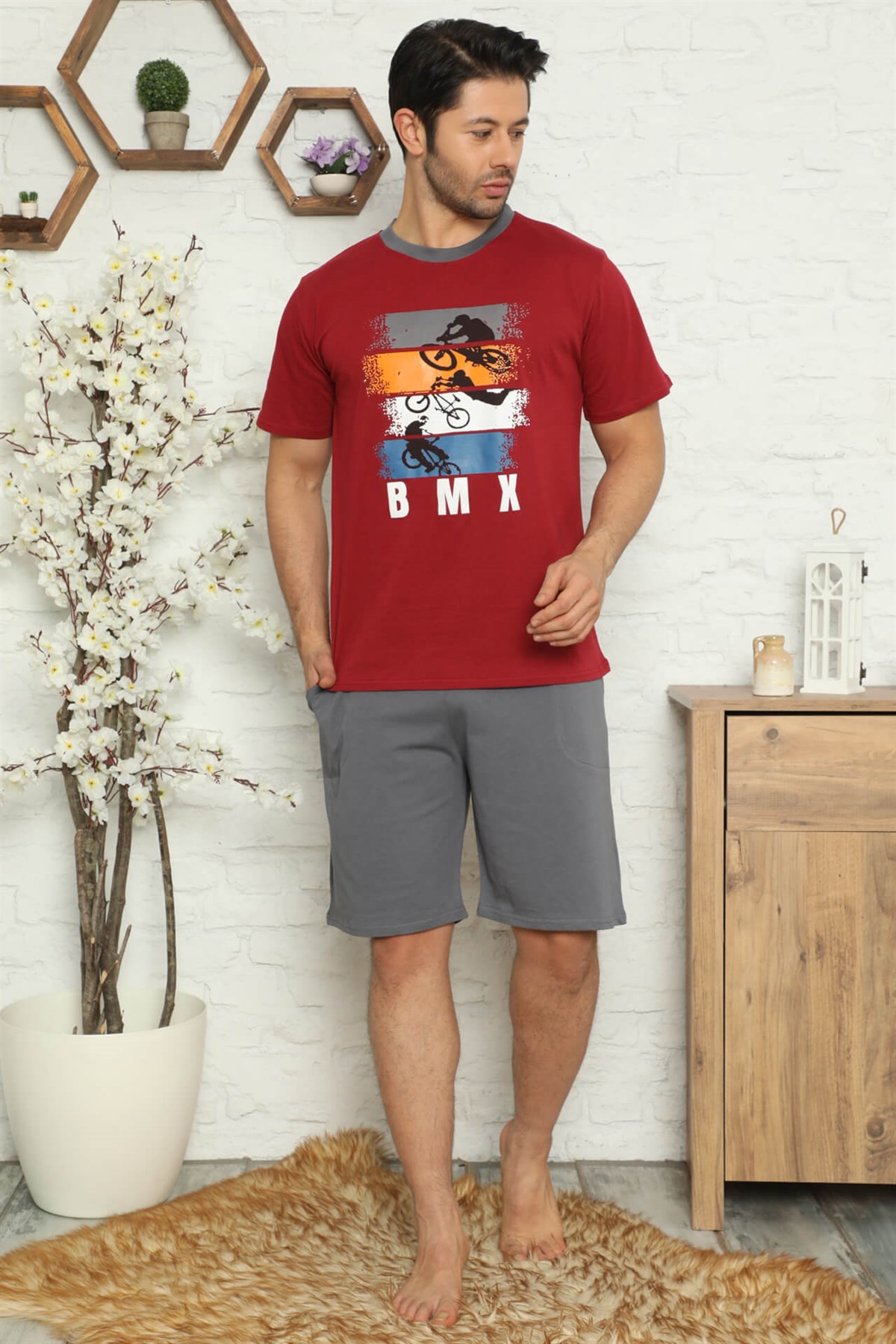 Akbeniz Erkek %100 Pamuk Cepli  Kapri Pijama Takımı 6732