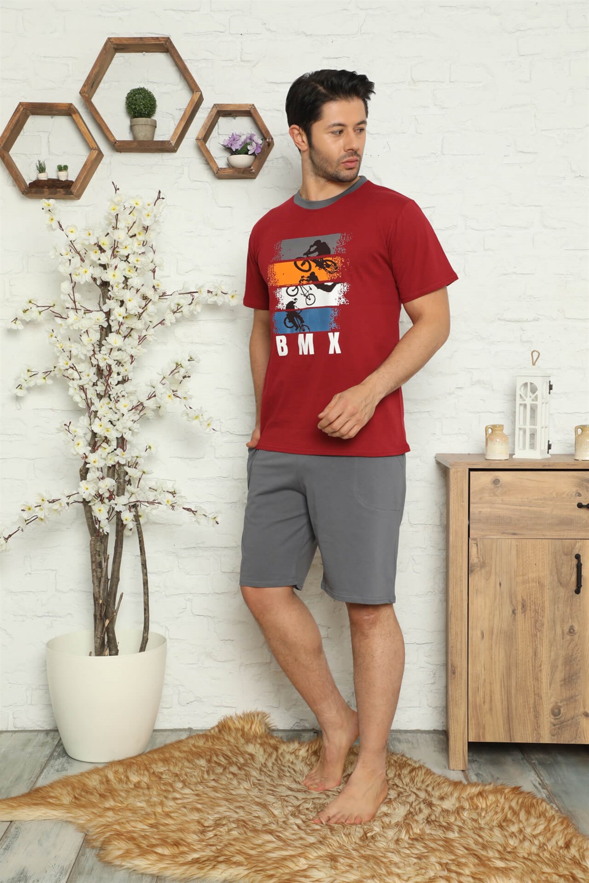 Akbeniz Erkek %100 Pamuk Cepli  Kapri Pijama Takımı 6732