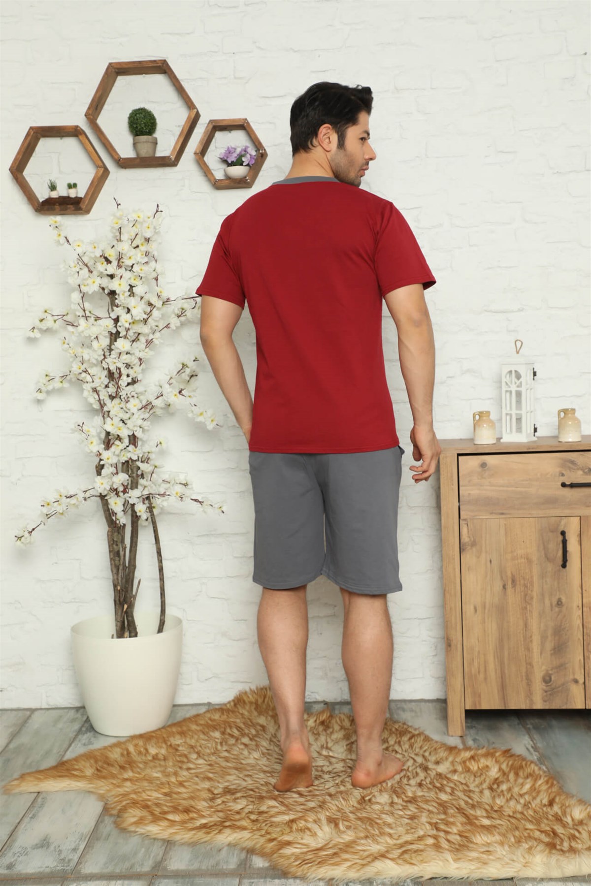 Akbeniz Erkek %100 Pamuk Cepli  Kapri Pijama Takımı 6732