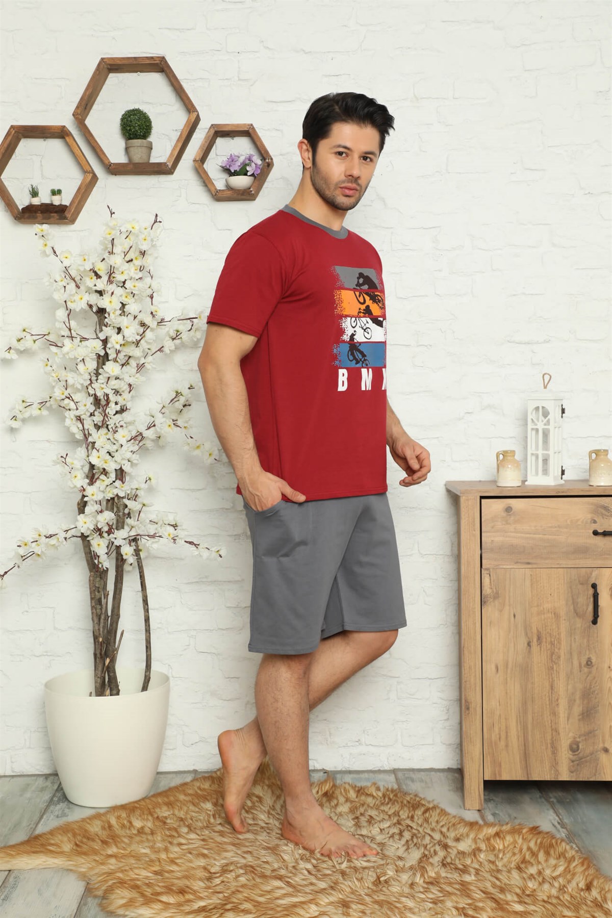 Akbeniz Erkek %100 Pamuk Cepli  Kapri Pijama Takımı 6732