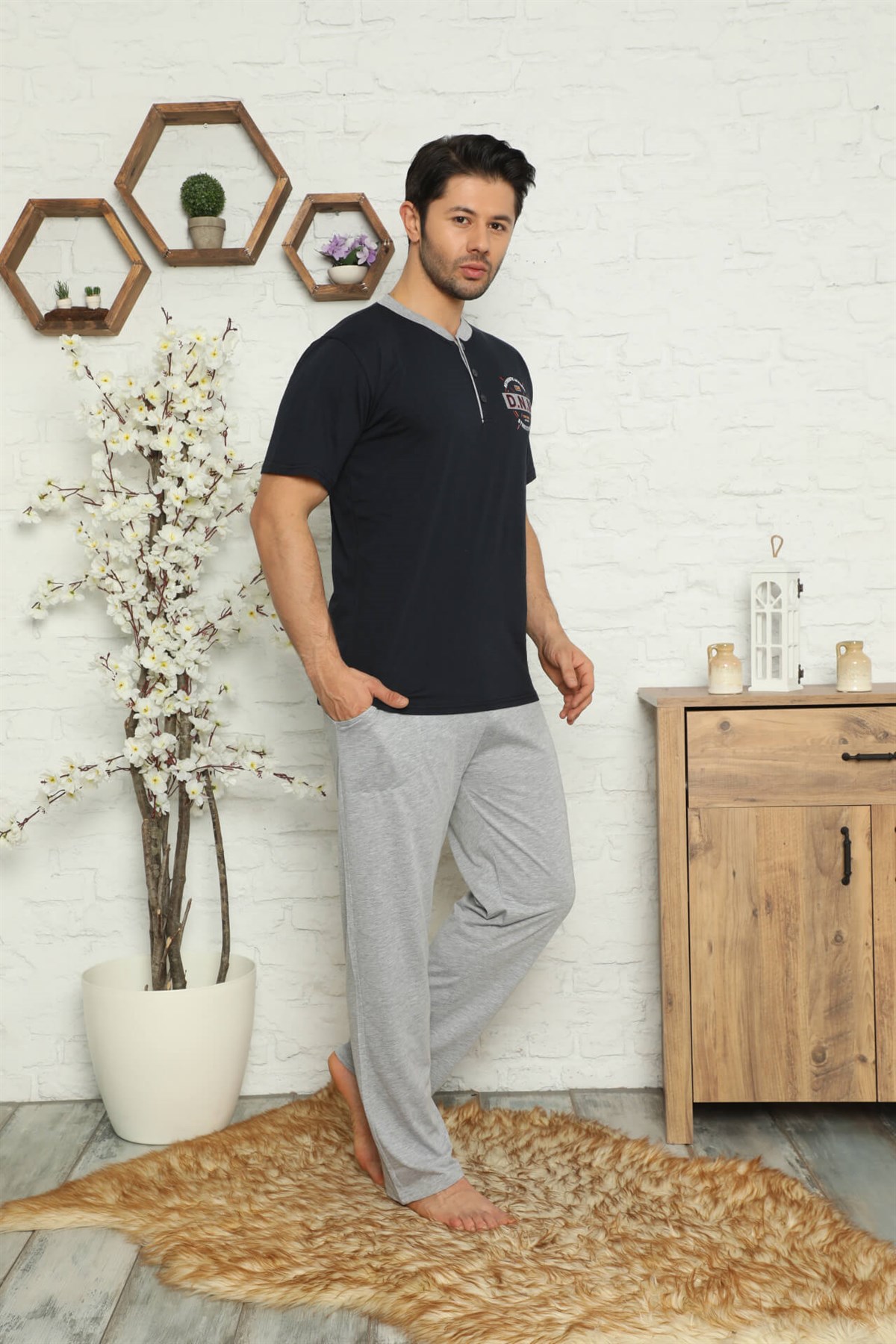 Akbeniz Erkek %100 Pamuk Cepli 3'lü Pijama Takımı 6736