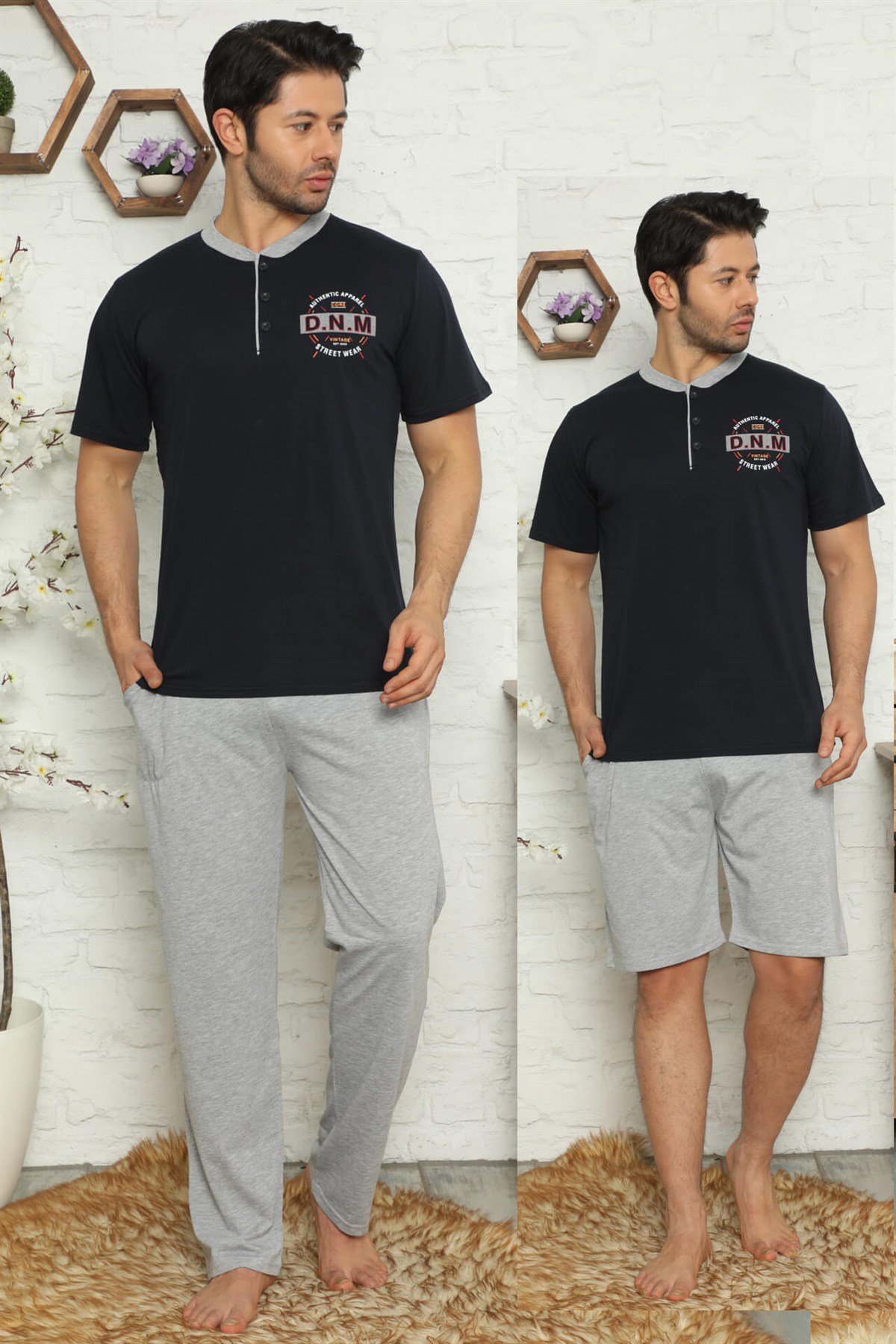 Akbeniz Erkek %100 Pamuk Cepli 3'lü Pijama Takımı 6736