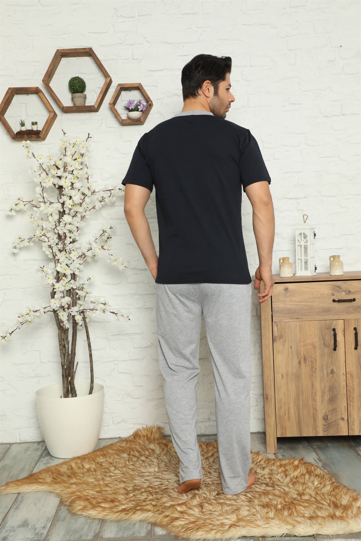 Akbeniz Erkek %100 Pamuk Cepli 3'lü Pijama Takımı 6736