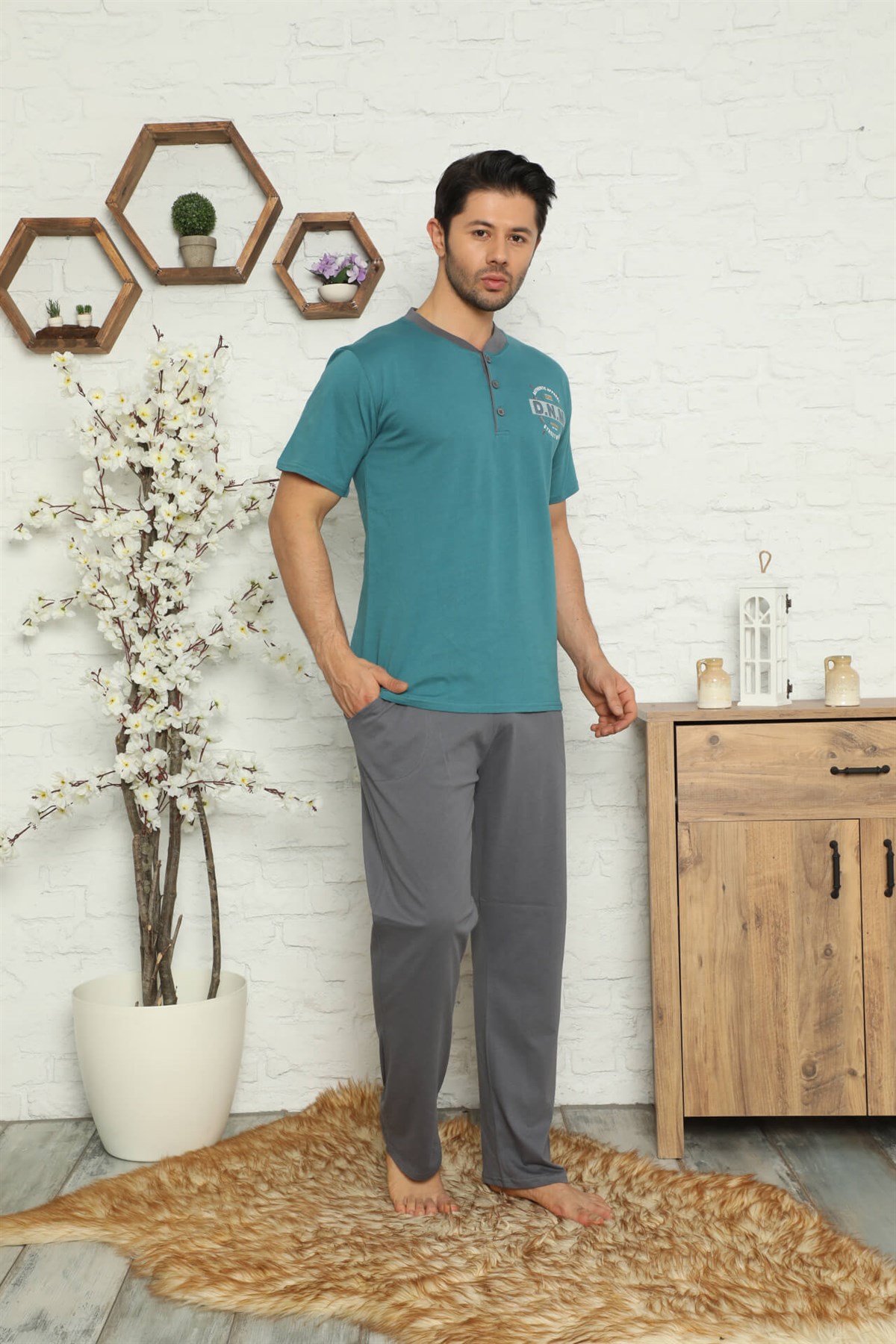 Akbeniz Erkek %100 Pamuk Cepli 3'lü Pijama Takımı 6737