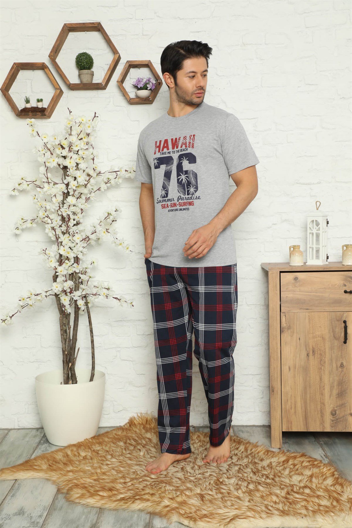 Akbeniz Erkek %100 Pamuk Cepli Kısa Kollu Pijama Takımı 6728