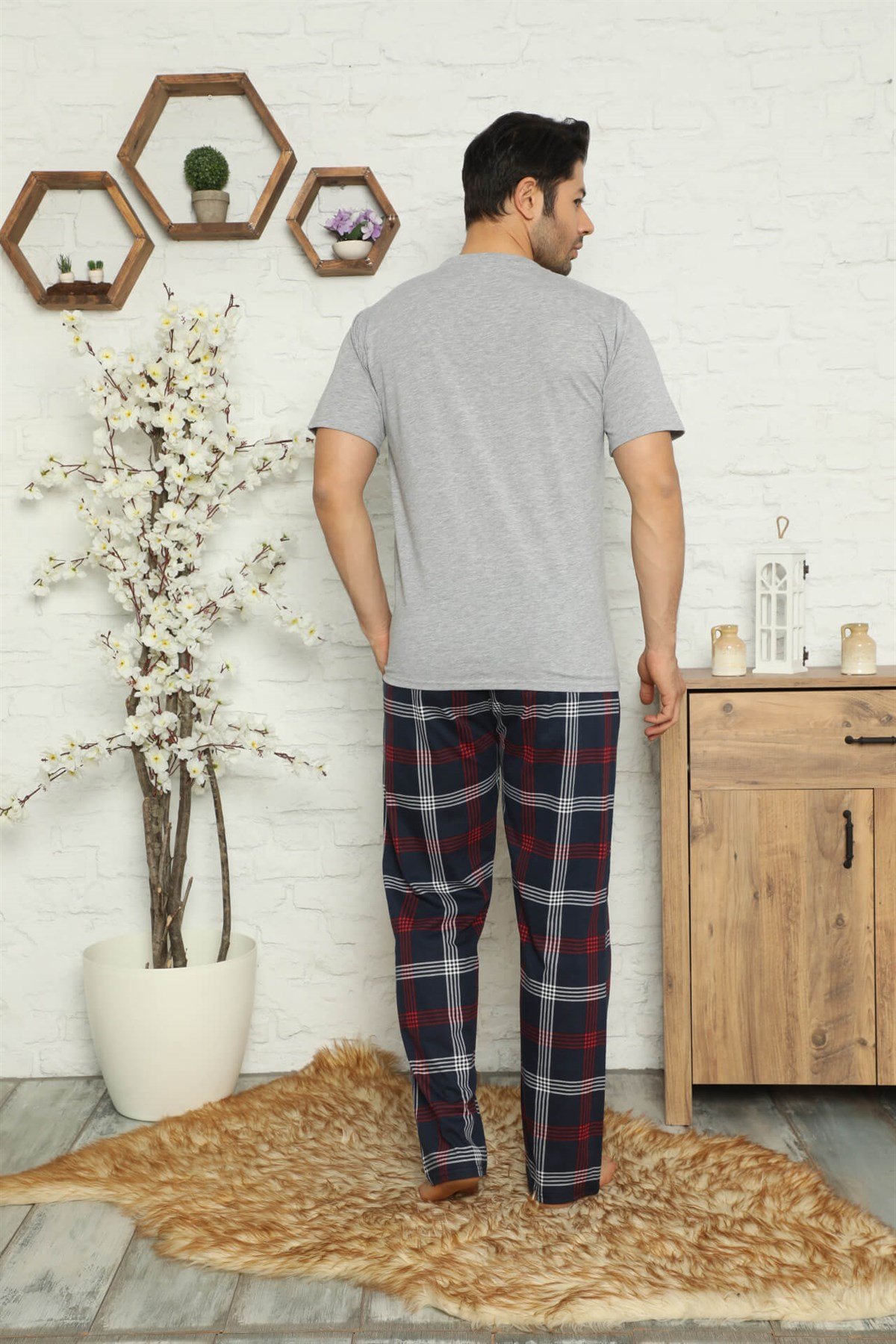 Akbeniz Erkek %100 Pamuk Cepli Kısa Kollu Pijama Takımı 6728