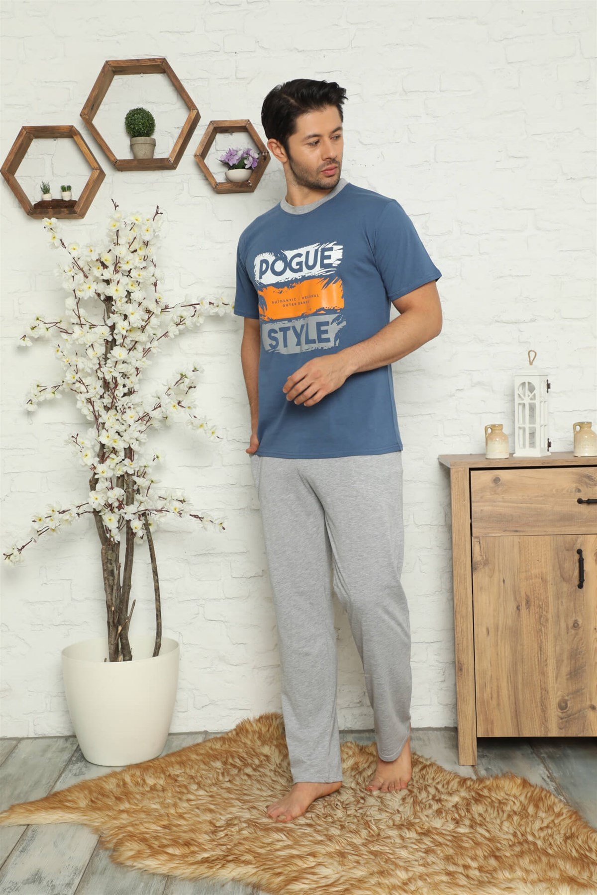 Akbeniz Erkek %100 Pamuk Cepli Kısa Kollu Pijama Takımı 6730
