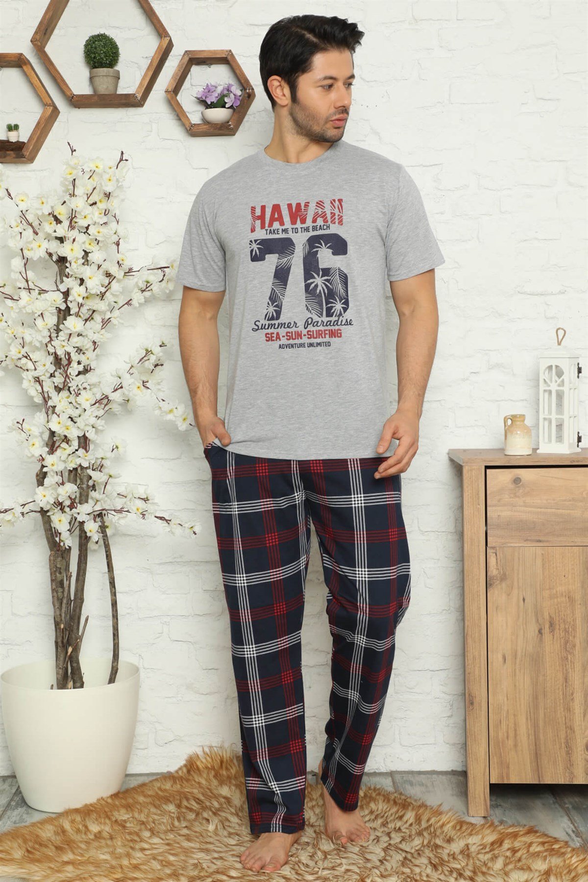 Akbeniz Erkek %100 Pamuk Cepli Kısa Kollu Pijama Takımı 6728