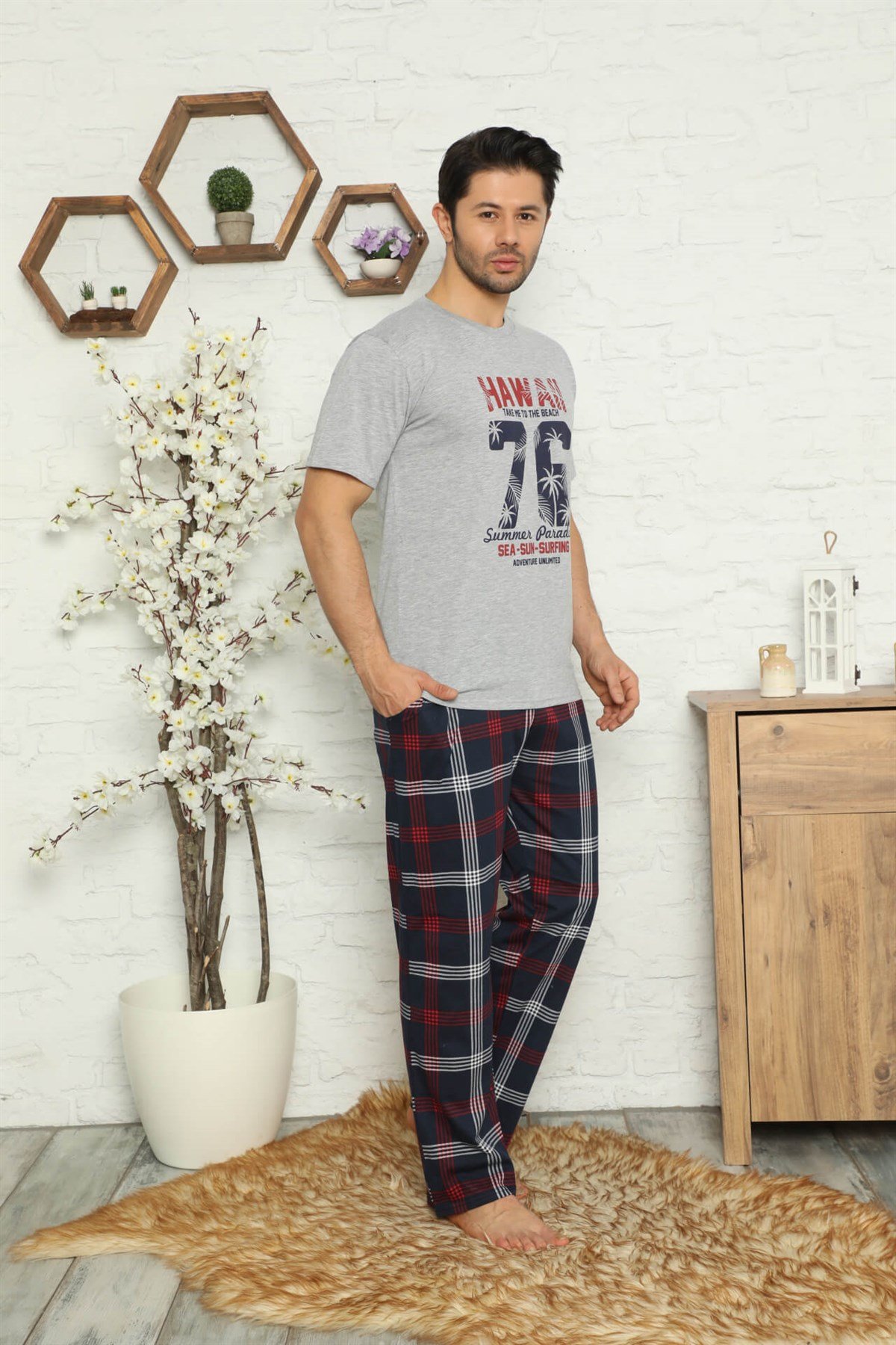 Akbeniz Erkek %100 Pamuk Cepli Kısa Kollu Pijama Takımı 6728