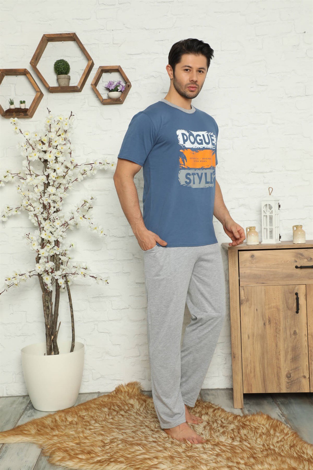 Akbeniz Erkek %100 Pamuk Cepli Kısa Kollu Pijama Takımı 6730
