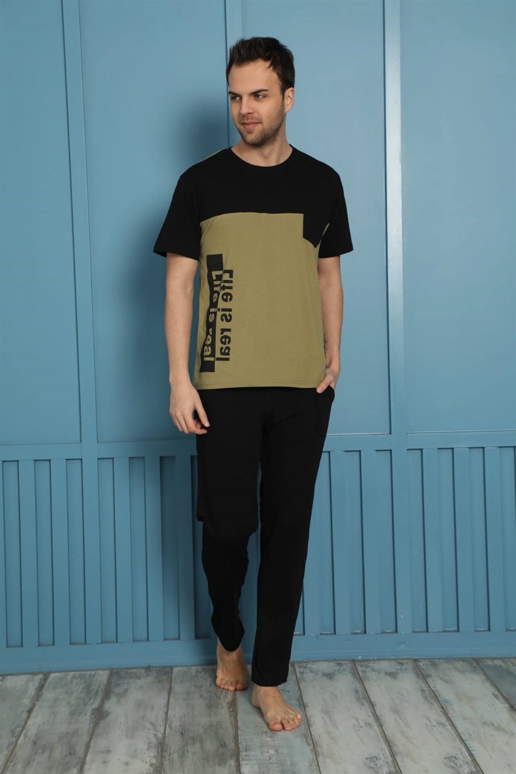 Akbeniz Erkek %100 Pamuk Cepli Pijama Takımı 20510Y