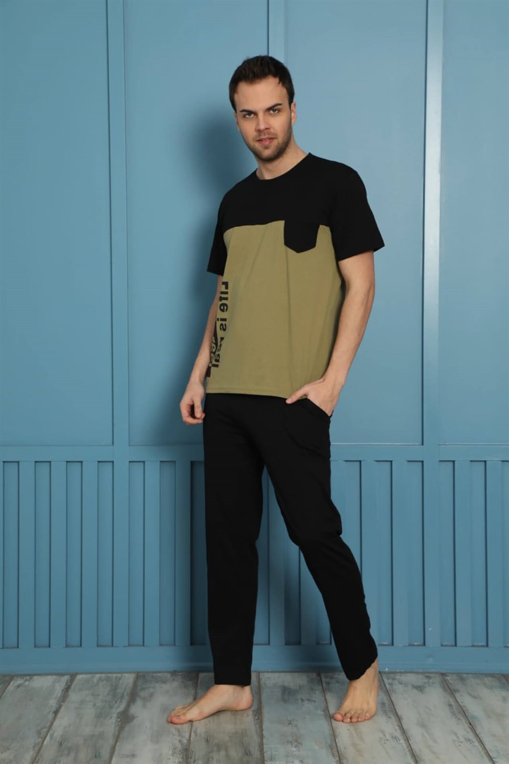 Akbeniz Erkek %100 Pamuk Cepli Pijama Takımı 20510Y