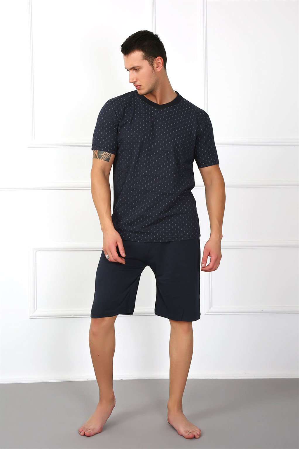 Akbeniz Erkek %100 Pamuk Cepli Şortlu Pijama Takım 6792