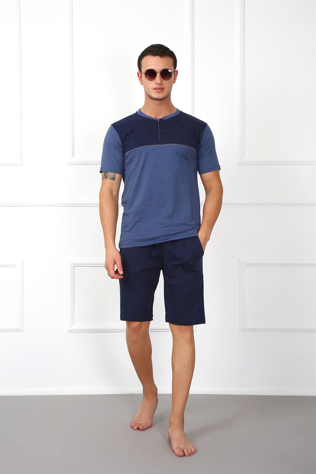 Akbeniz Erkek %100 Pamuk Cepli Şortlu Pijama Takım 6793