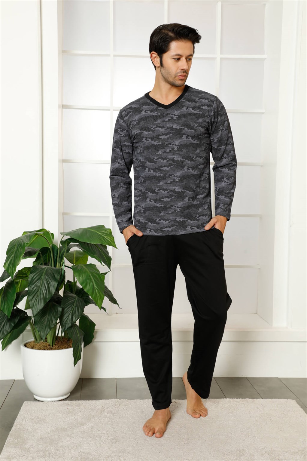 Akbeniz Erkek %100 Pamuk Cepli Uzun Kollu Pijama Takımı 6766