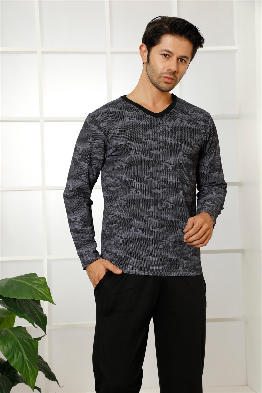 Akbeniz Erkek %100 Pamuk Cepli Uzun Kollu Pijama Takımı 6766