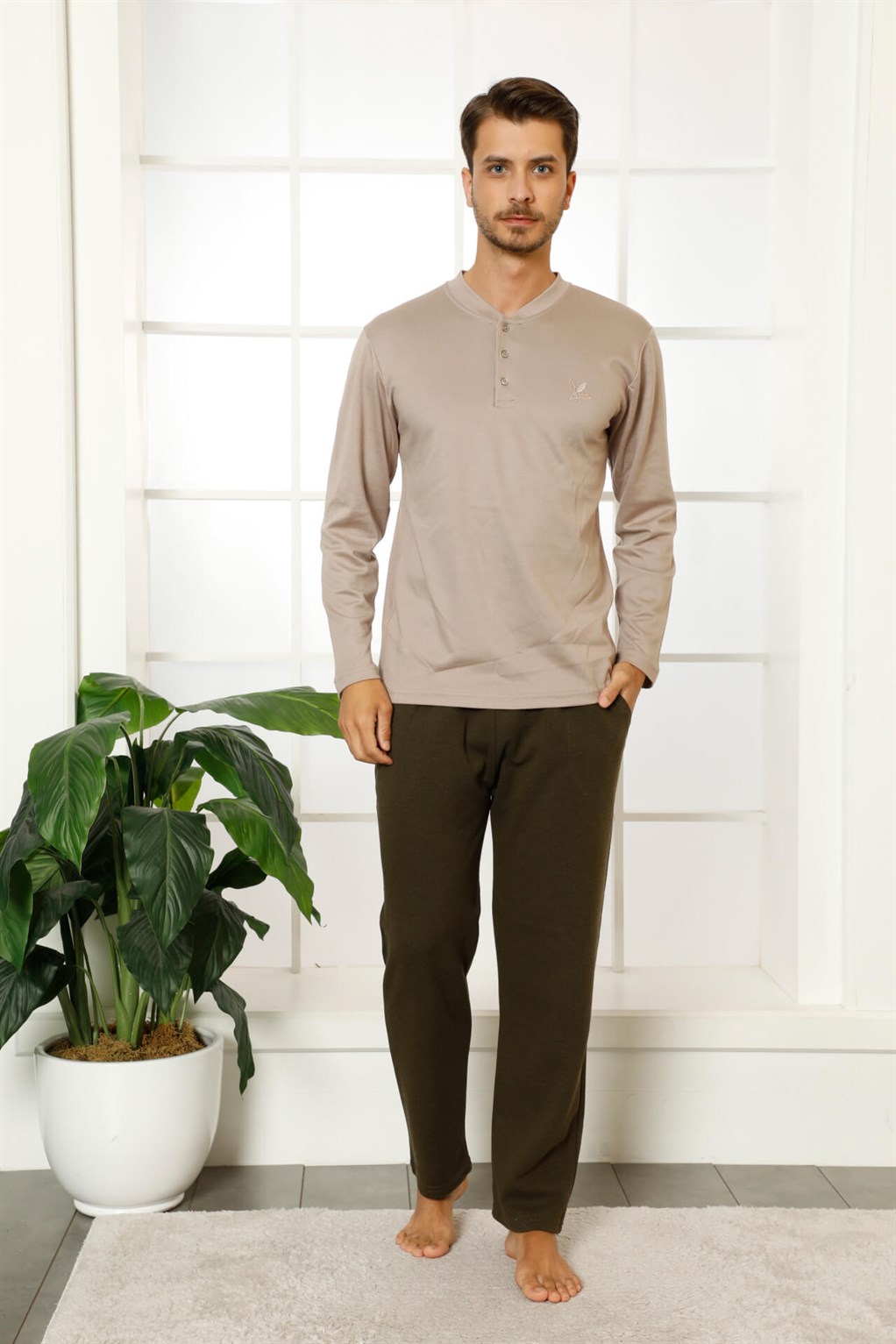 Akbeniz Erkek %100 Pamuk Cepli Uzun Kollu Pijama Takımı 6760