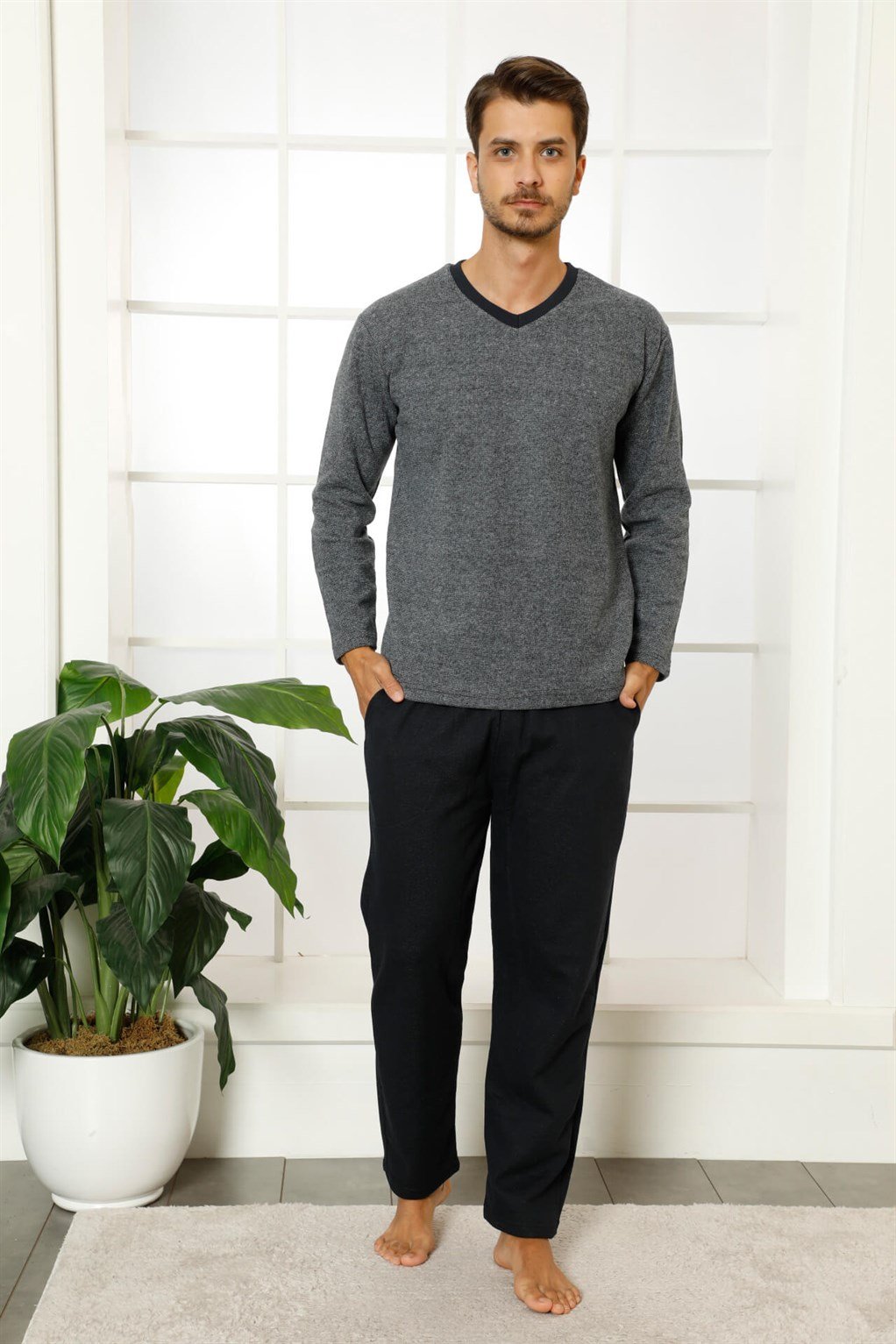Akbeniz Erkek %100 Pamuk Cepli Uzun Kollu Pijama Takımı 6765