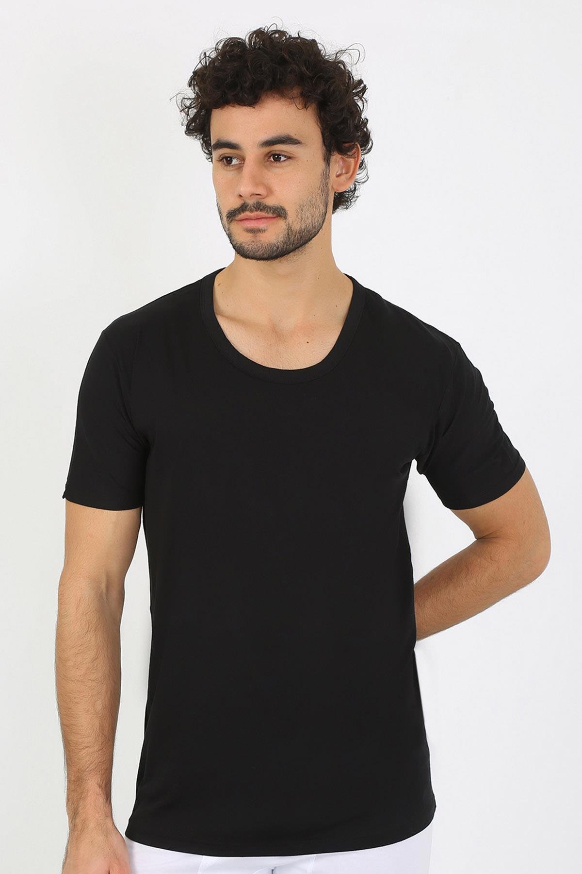 Akbeniz Erkek Açık Yaka Siyah Penye Atlet 6565