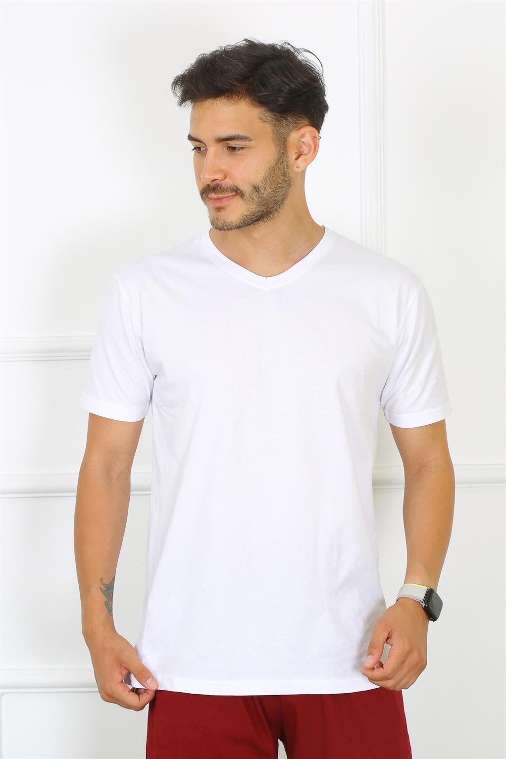 Akbeniz Erkek Beyaz %100 Pamuklu T-Shirt 27486
