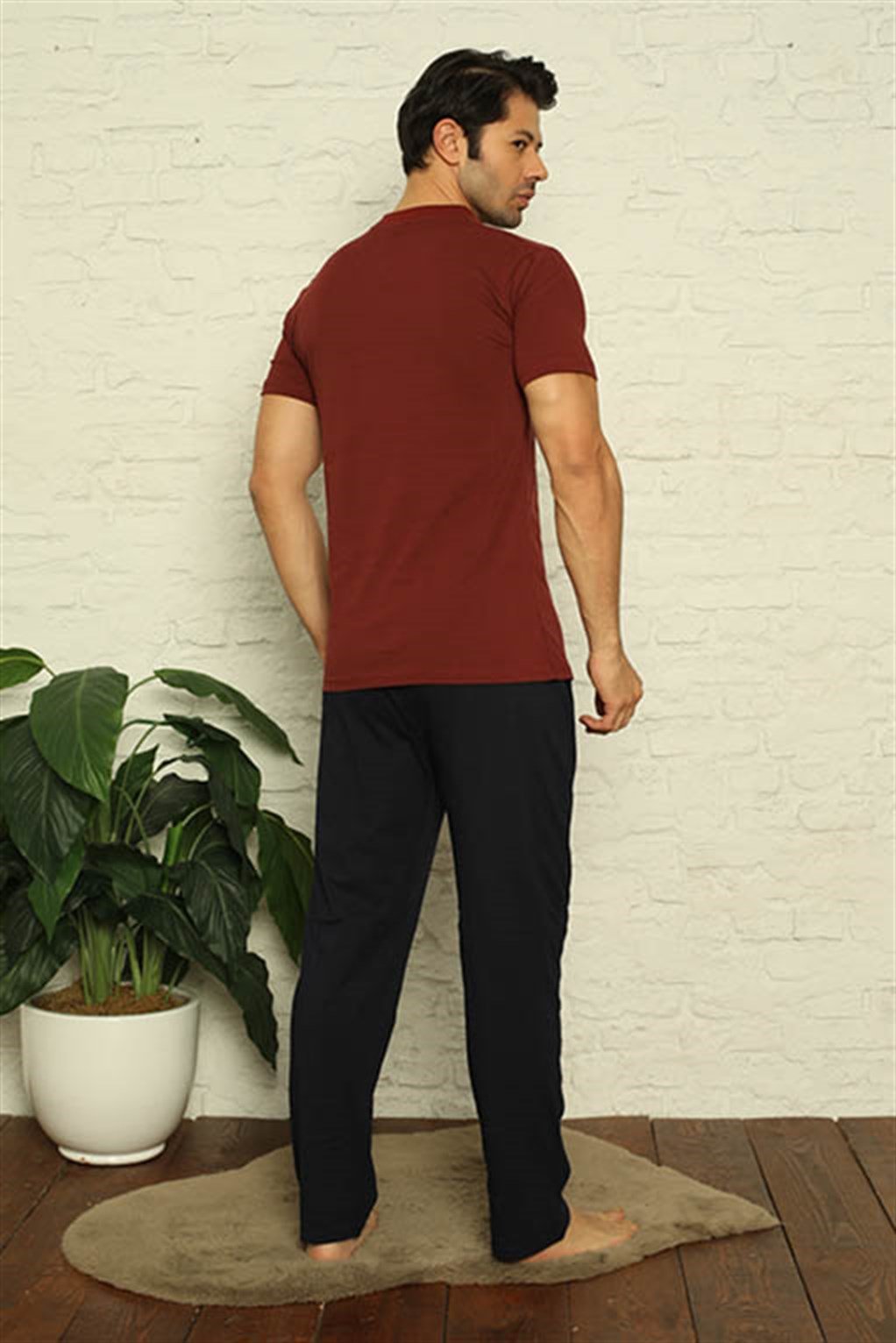 Akbeniz Erkek Bordo V Yaka 3'lü Pijama Takım