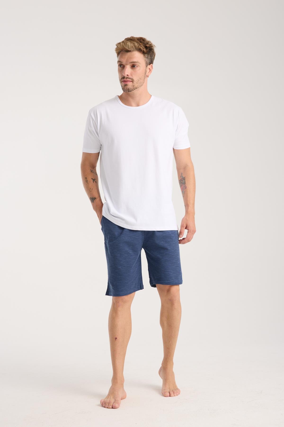 Akbeniz Erkek Cepli Lakost Pamuk Penye Şort Lacivert