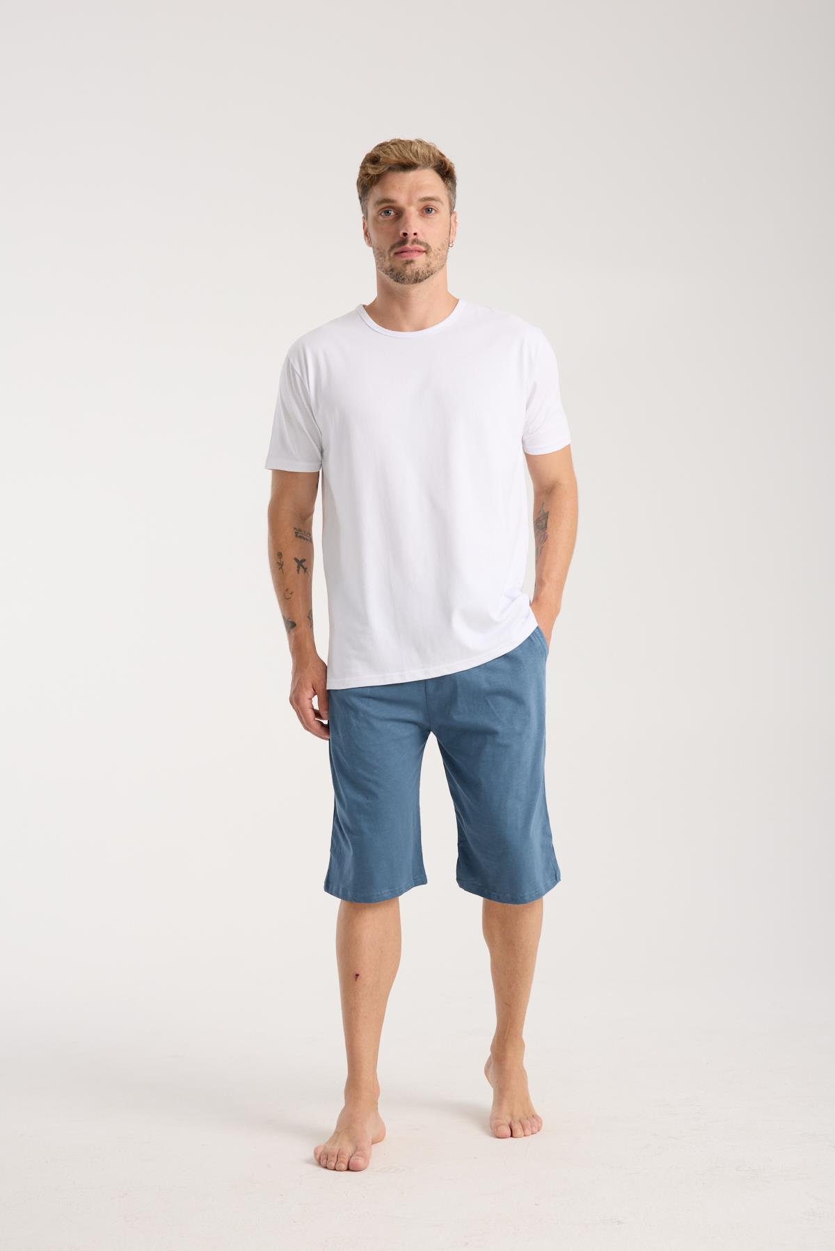 Akbeniz Erkek Cepli Pamuk Penye Şort İndigo