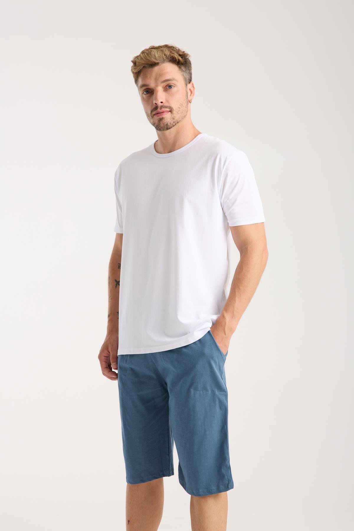 Akbeniz Erkek Cepli Pamuk Penye Şort İndigo