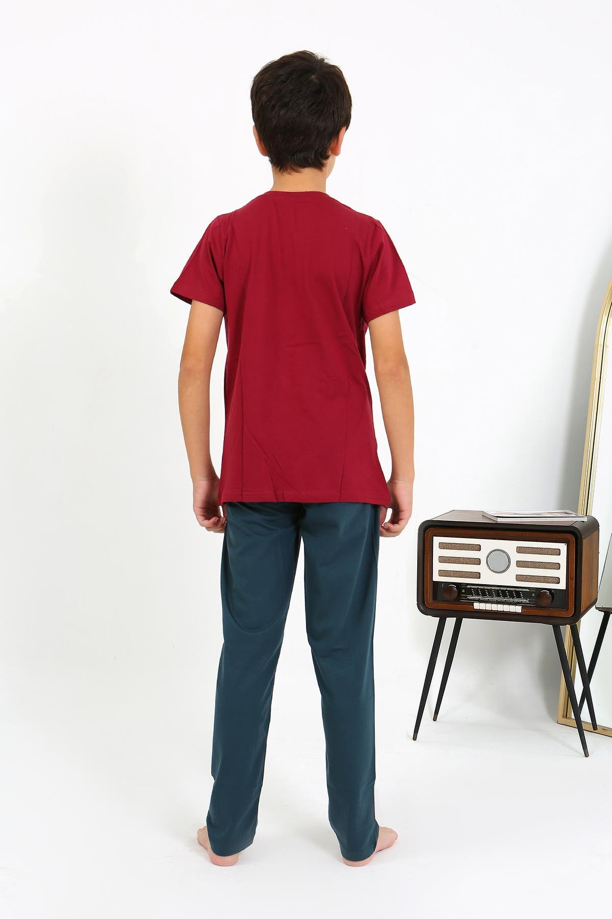 Akbeniz Erkek Çocuk Kısa Kol Penye Pijama Takım 20758 Bordo