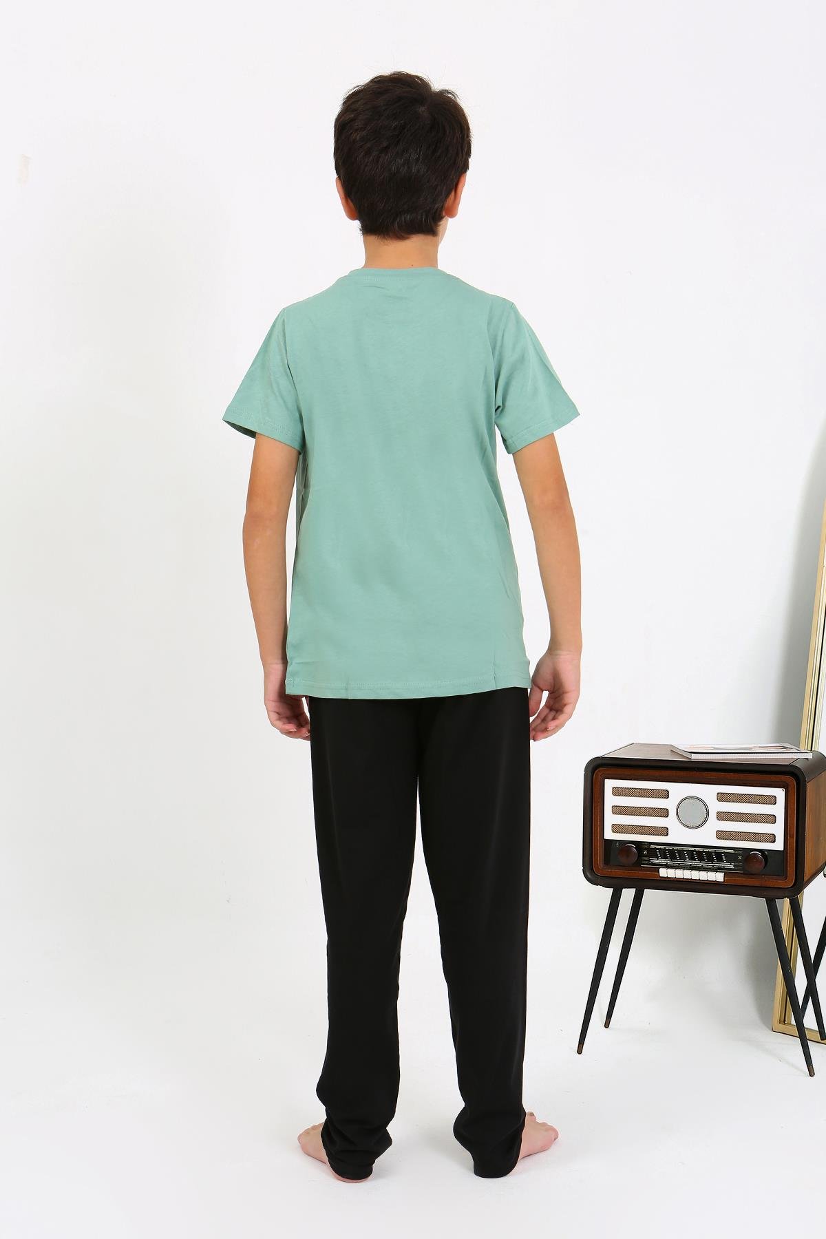 Akbeniz Erkek Çocuk Kısa Kol Penye Pijama Takım 20758 SuYeşili