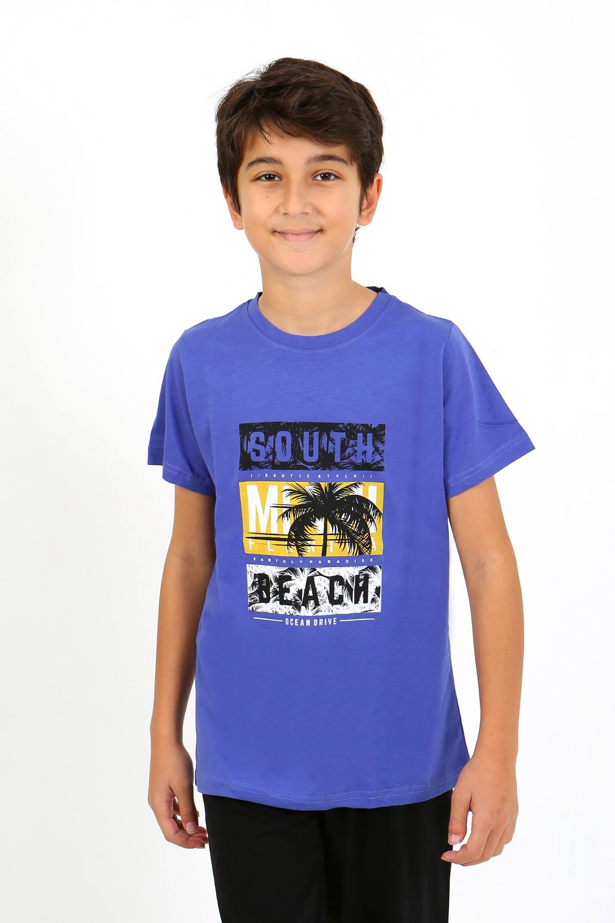 Akbeniz Erkek Çocuk Kısa Kol Penye Pijama Takım 20758 Saks