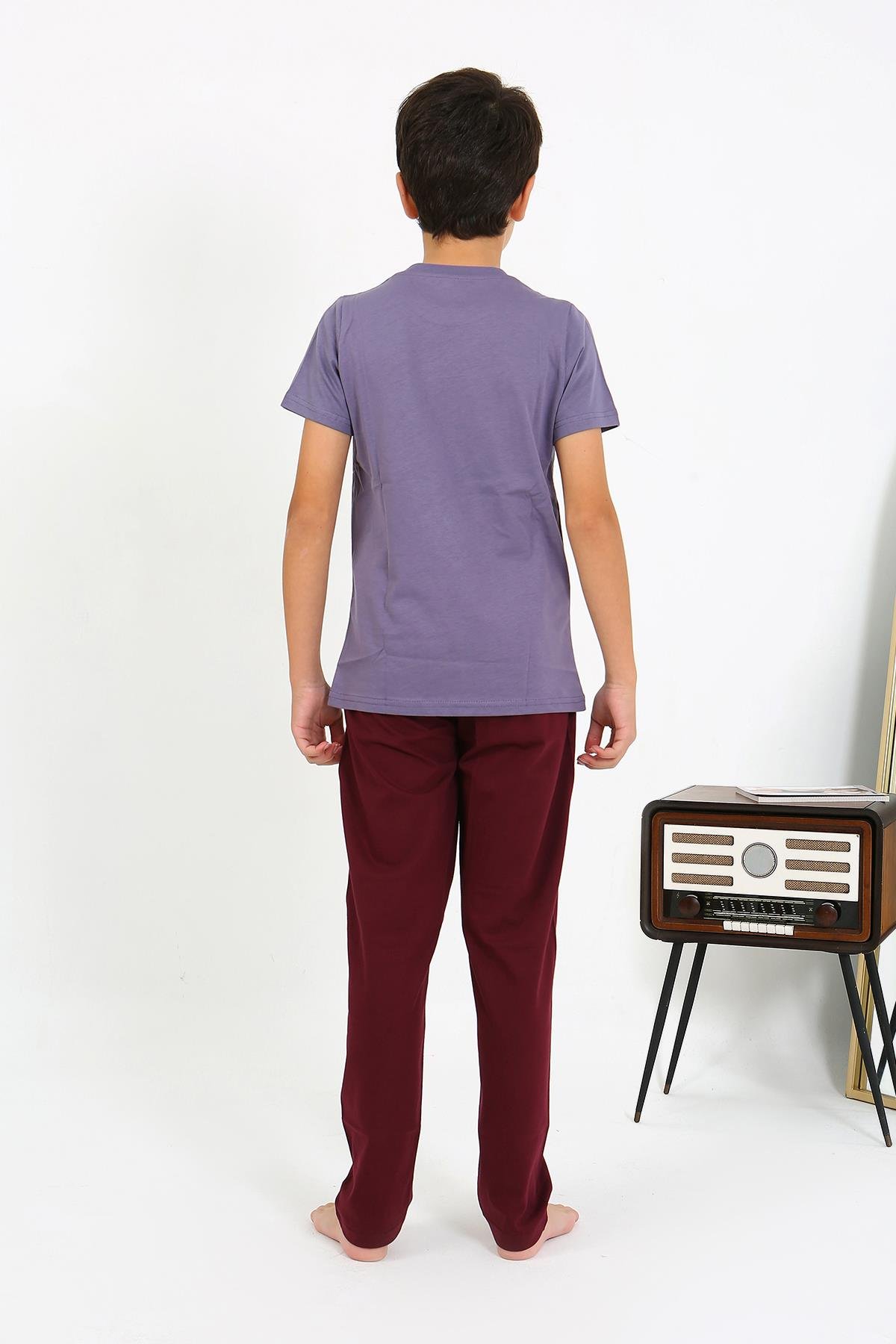 Akbeniz Erkek Çocuk Kısa Kol Penye Pijama Takım 20758 Mor