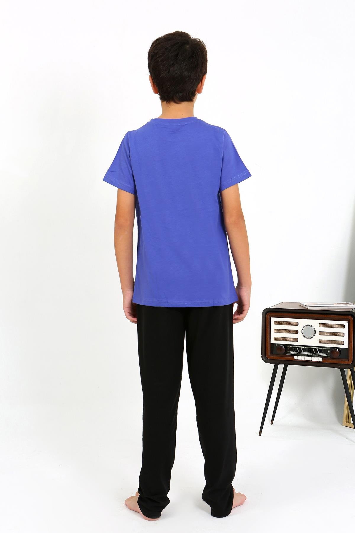 Akbeniz Erkek Çocuk Kısa Kol Penye Pijama Takım 20758 Saks