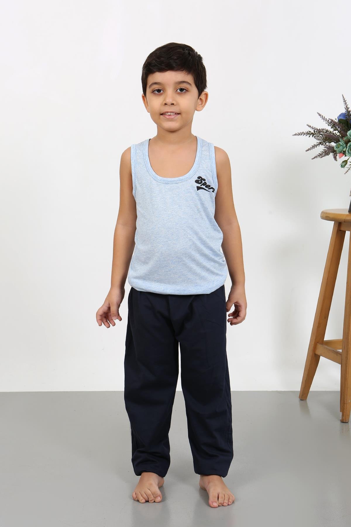 Akbeniz Erkek Çocuk Sıfır Kol Penye Pijama Takım Mavi 20439