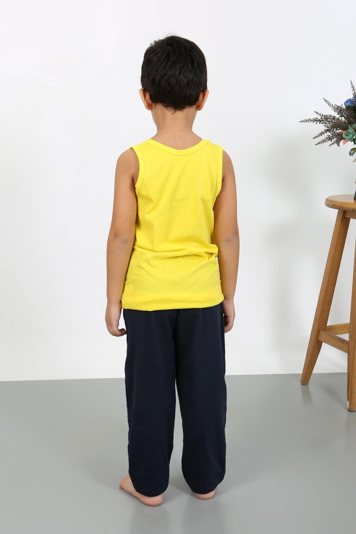 Akbeniz Erkek Çocuk Sıfır Kol Penye Pijama Takım Sarı 20439