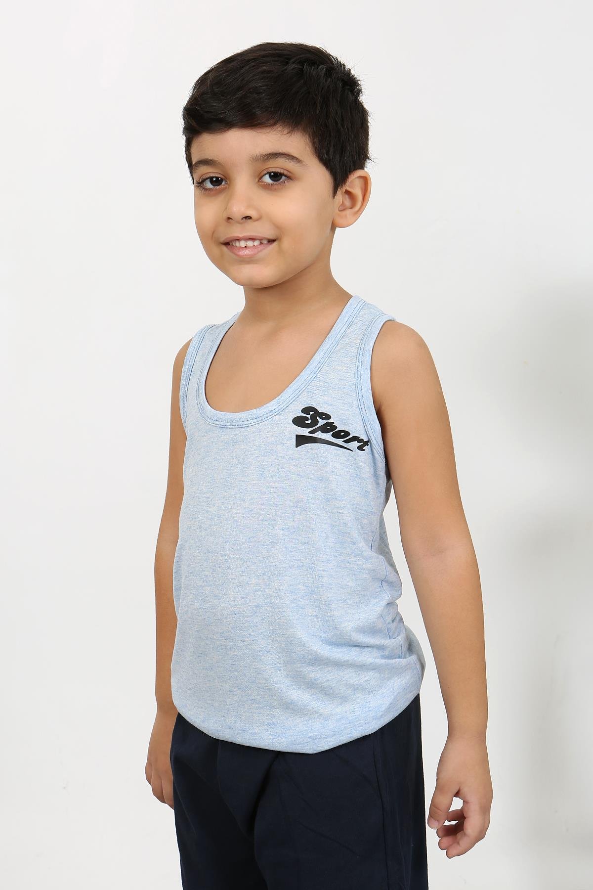 Akbeniz Erkek Çocuk Sıfır Kol Penye Pijama Takım Mavi 20439