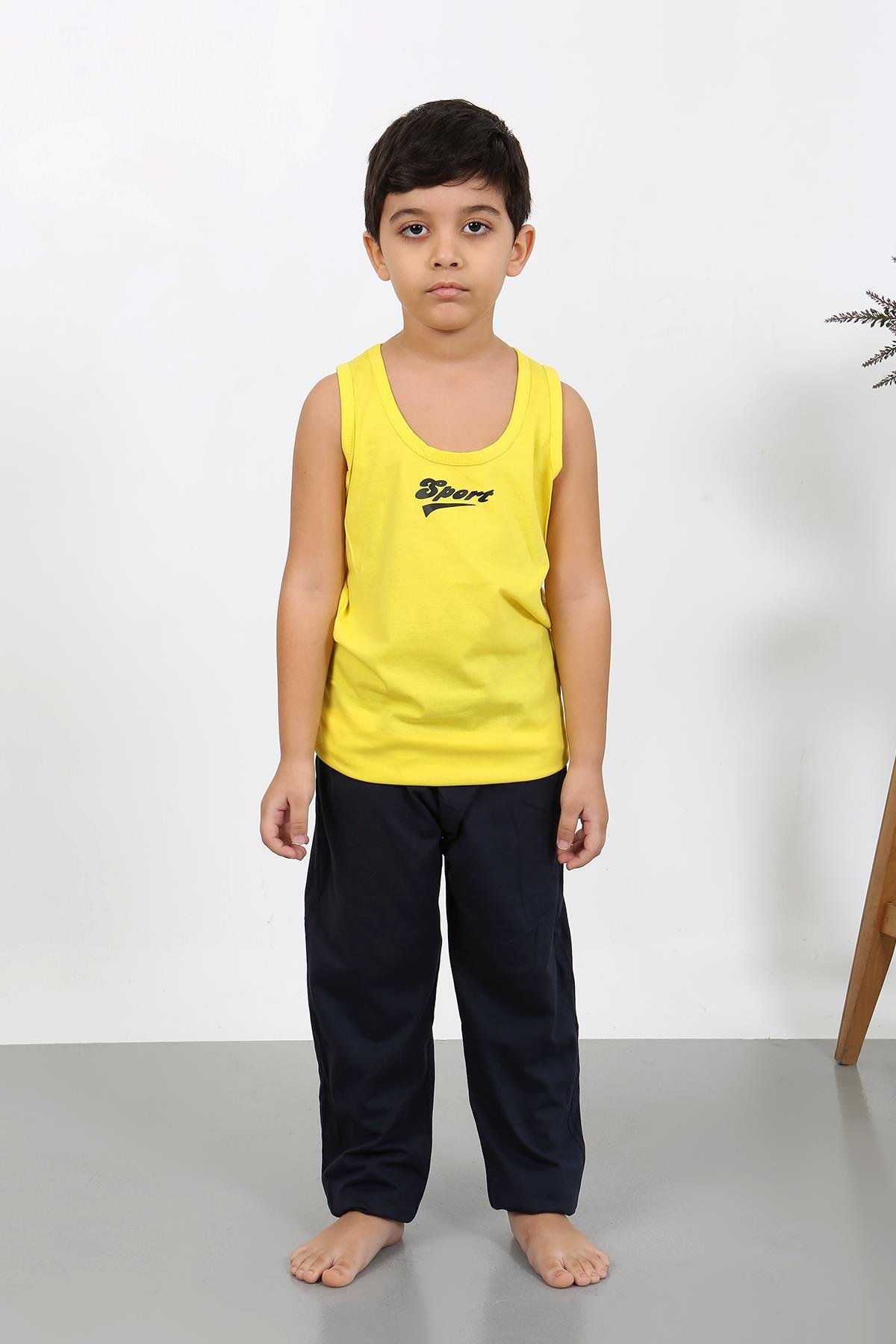 Akbeniz Erkek Çocuk Sıfır Kol Penye Pijama Takım Sarı 20439